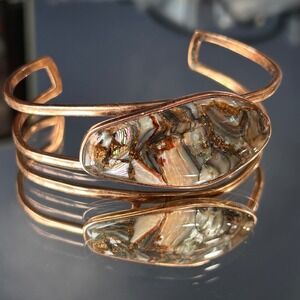 BARSE THAI CU Copper Abalone Shell Mosaic Cuff Bracelet Statement Jewelry Boho